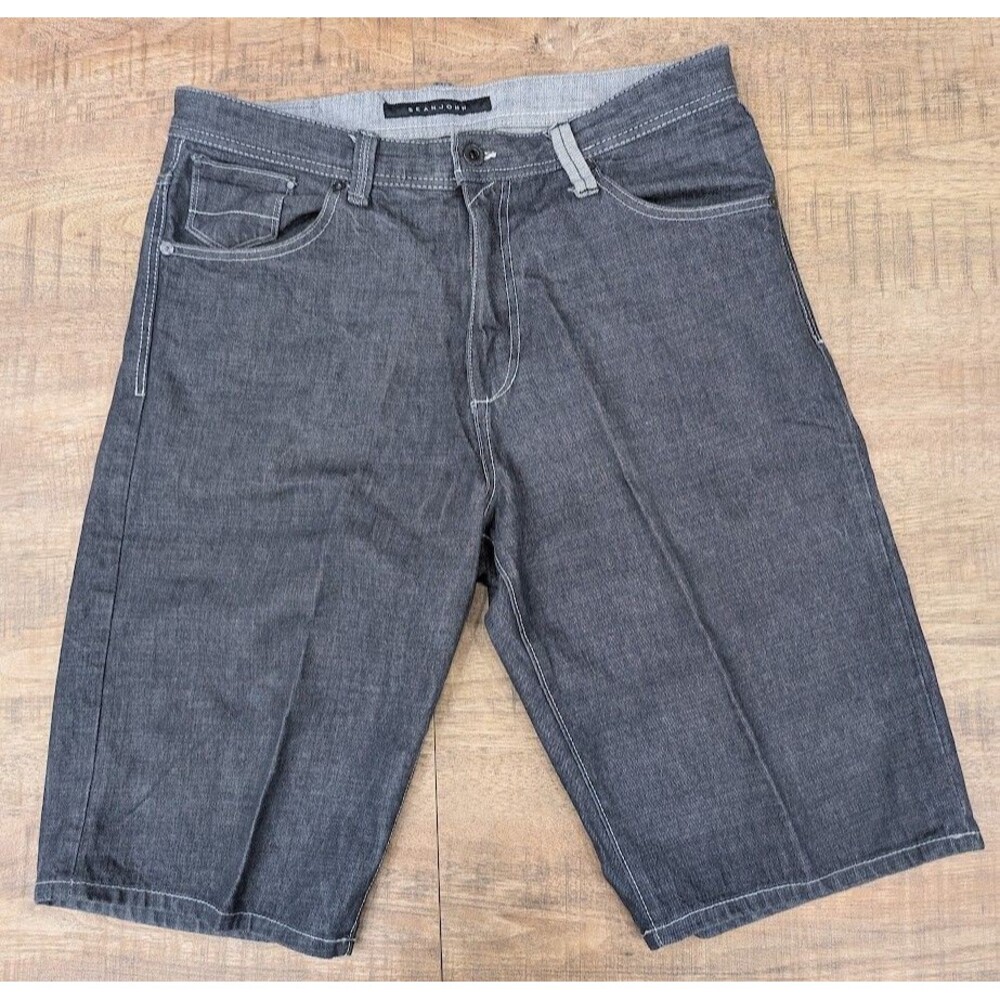 Sean John Mens Size 36 Gray Denim Shorts Baggy Long Jorts Y2K Hip Hop Skater Fit